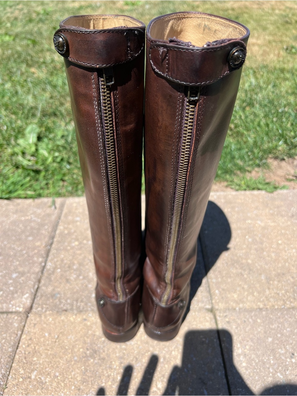 Frye Melissa Button Back Zip Dark Brown Leather Riding Boots Size 7.5B - Picture 13 of 15